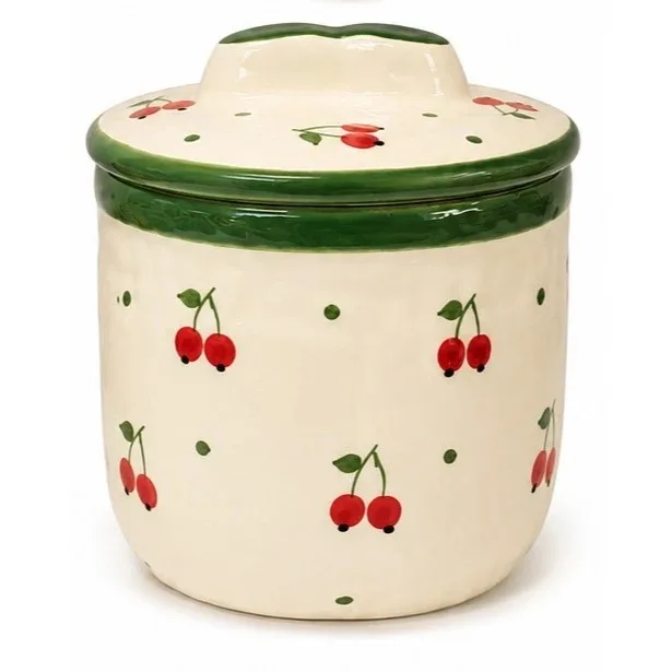 Pote decorativo de cerâmica com cerejas