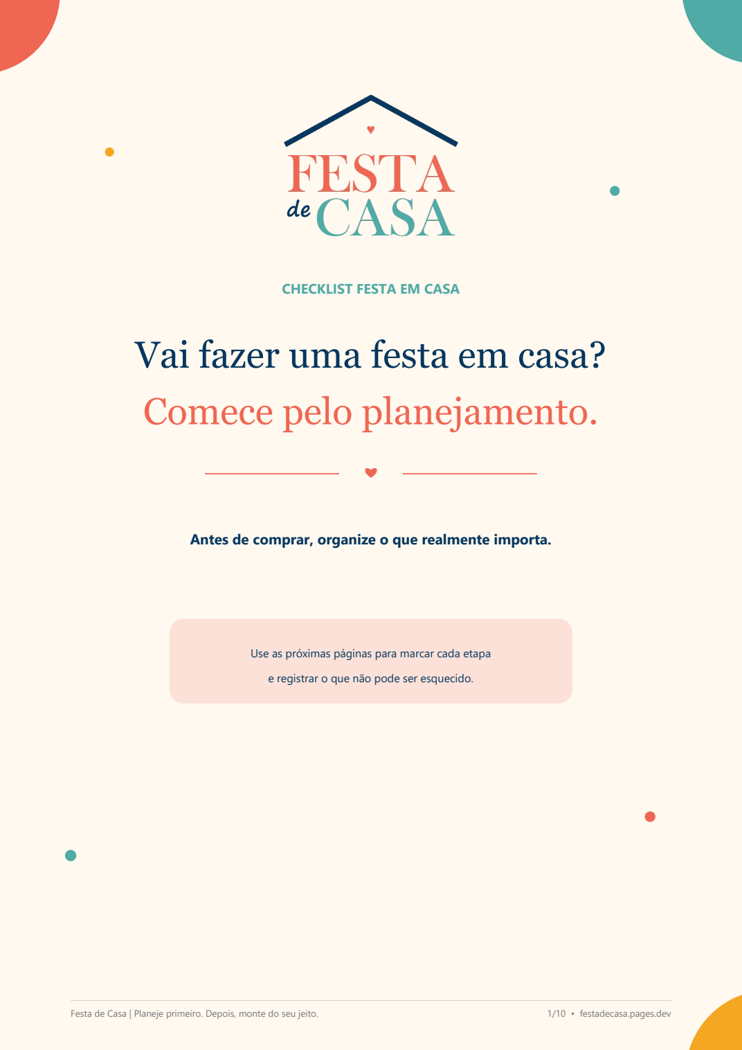 Capa do Checklist Festa em Casa: Vai fazer uma festa em casa? Comece pelo planejamento.