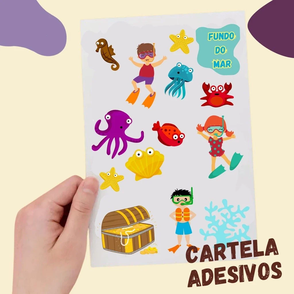 Cartela de adesivos com tema Fundo do Mar