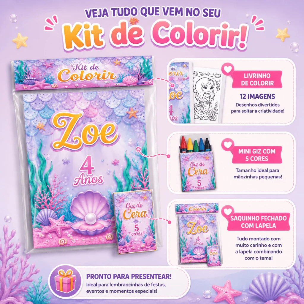 Kit de colorir personalizado com livrinho e mini giz de cera