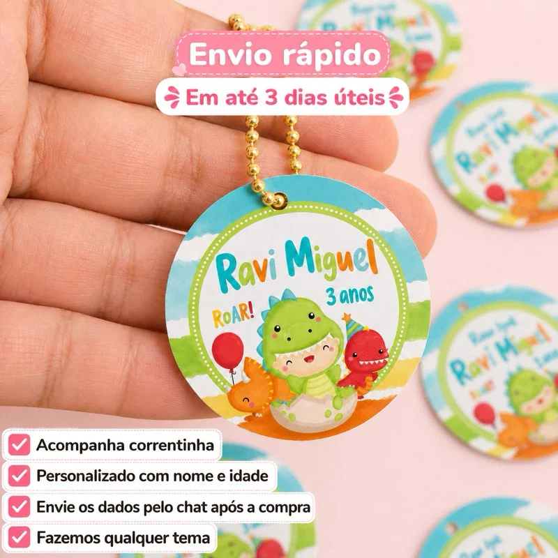 Tag redonda personalizada com correntinha